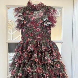 Joyfolie Burgundy/Green Floral Lace Petticoat Dress